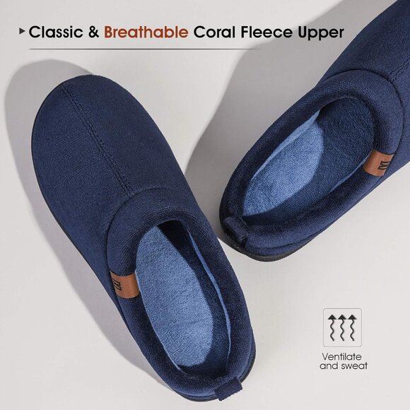 Men's Navy Slip-on Slippers Comfy Memory Foam Closed-Toe Indoor House Shoes - Picture 3 of 8